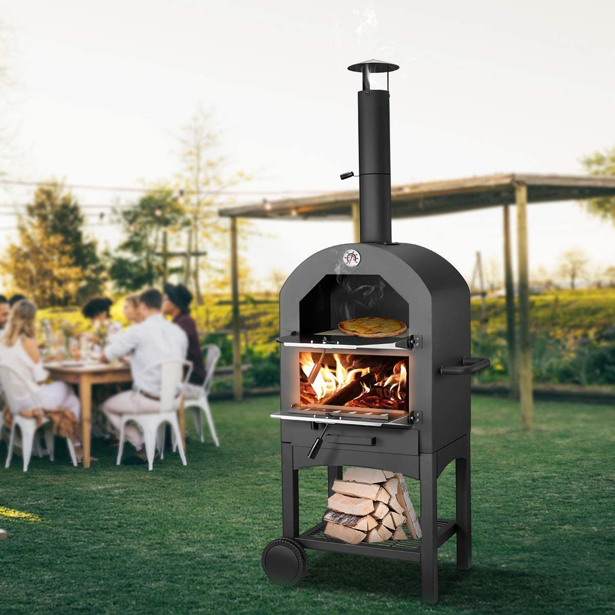 U-MAX Steel Freestanding Wood-Fired Pizza Oven in Black & Reviews